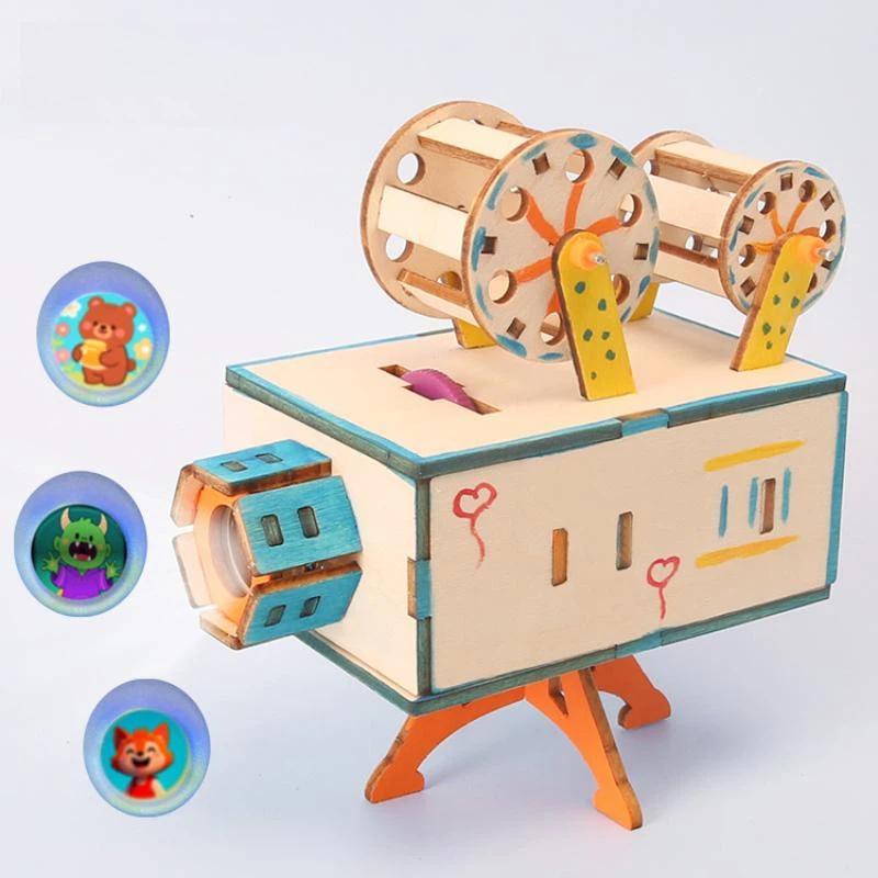 Science Hobby Kit - 1 Set Holz-DIY-Filmprojektor Physik-Modellbausatz STEM-Wissenschaftsexperiment-Werkzeug für