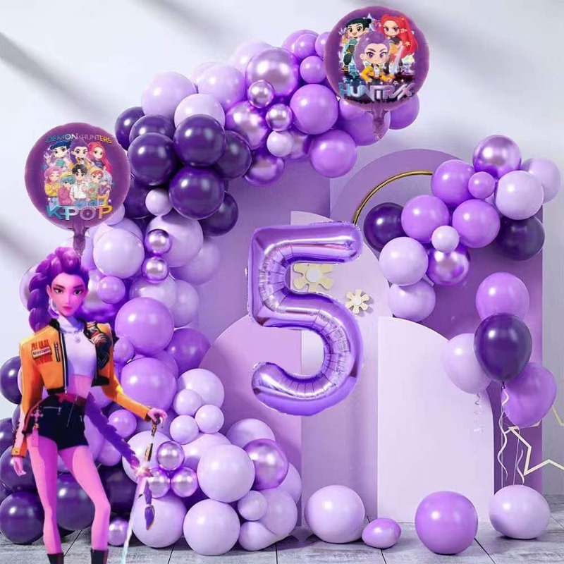 Science Of Happiness - K-Pop Geburtstagsparty-Dekorationen, Lila-Rosa Ballon-Girlanden-Set mit Folienballons