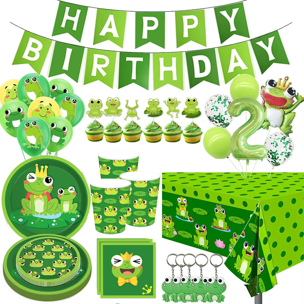 Science Of Happiness - Frosch-Geburtstagsparty-Dekorationen „Happy Birthady“-Banner, Luftballons, Einweggeschirr, Kuchendeckel,
